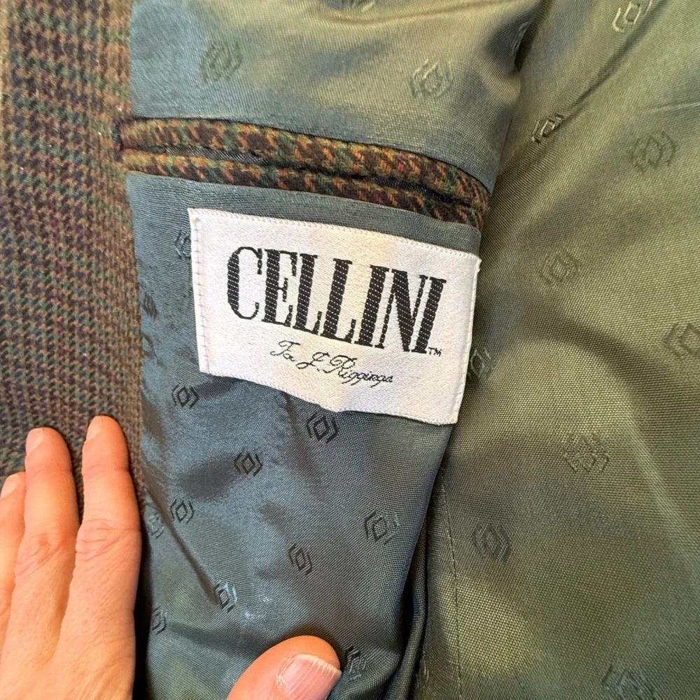 Vintage Cellini 44R Wool Blend Blazer‎ Houndstooth Sport Coat 90s Mens